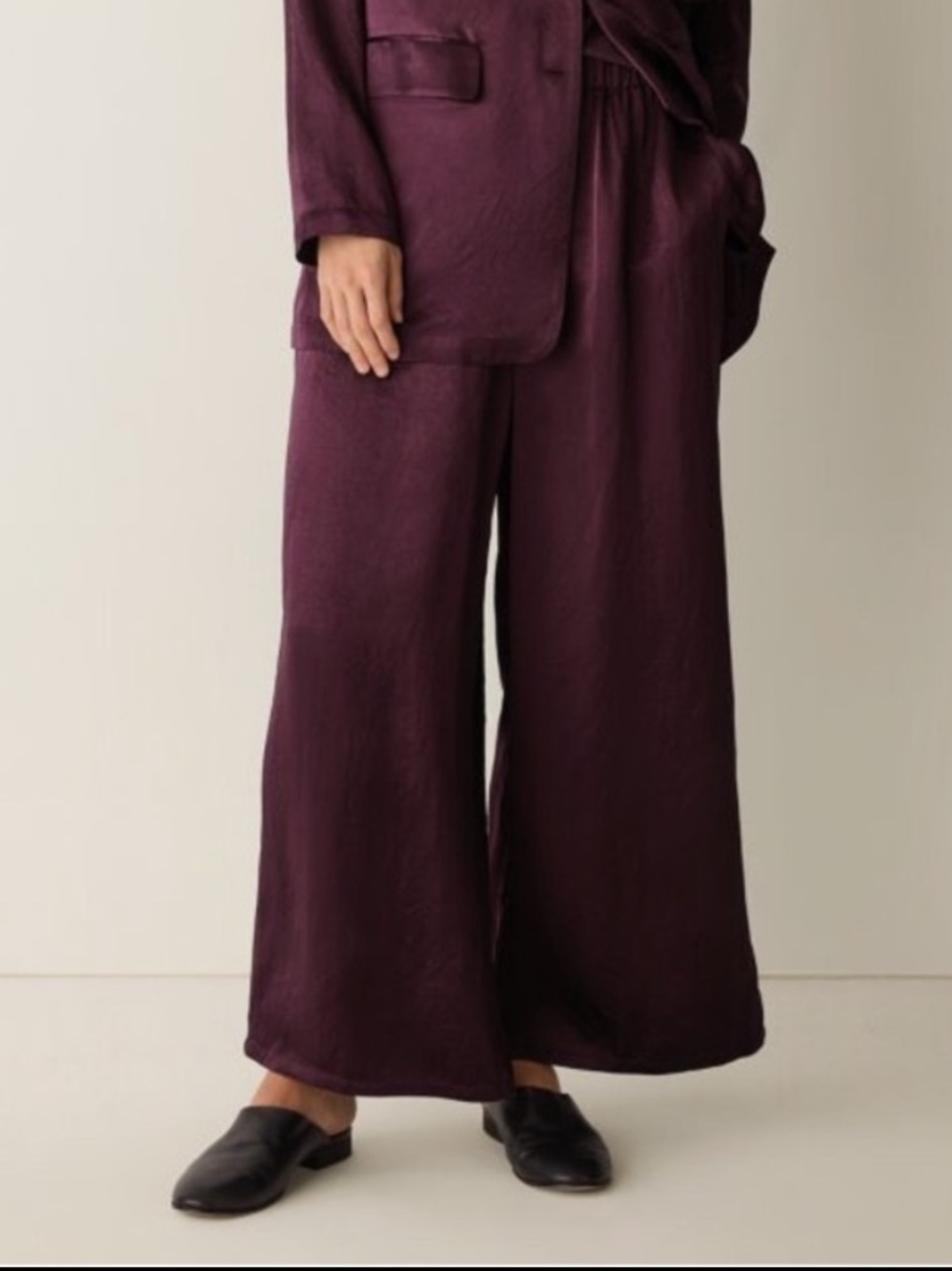 NWT Eileen Fisher Textured Satin Wide-Leg Pant